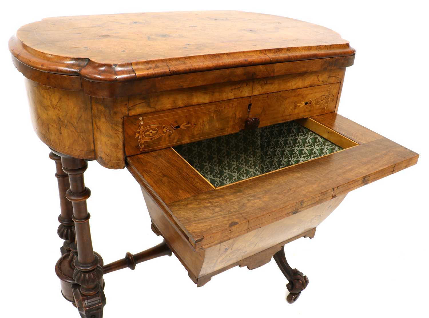 A Victorian walnut combination games and work table - Image 7 of 7