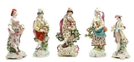 A group of five Derby porcelain figures,