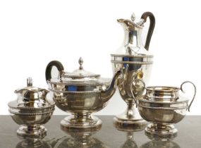 A four piece silver tea service