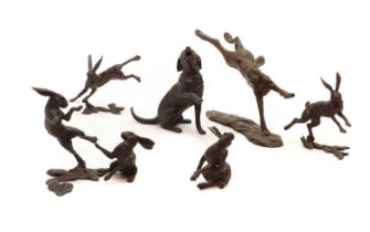 A collection of bronze hares