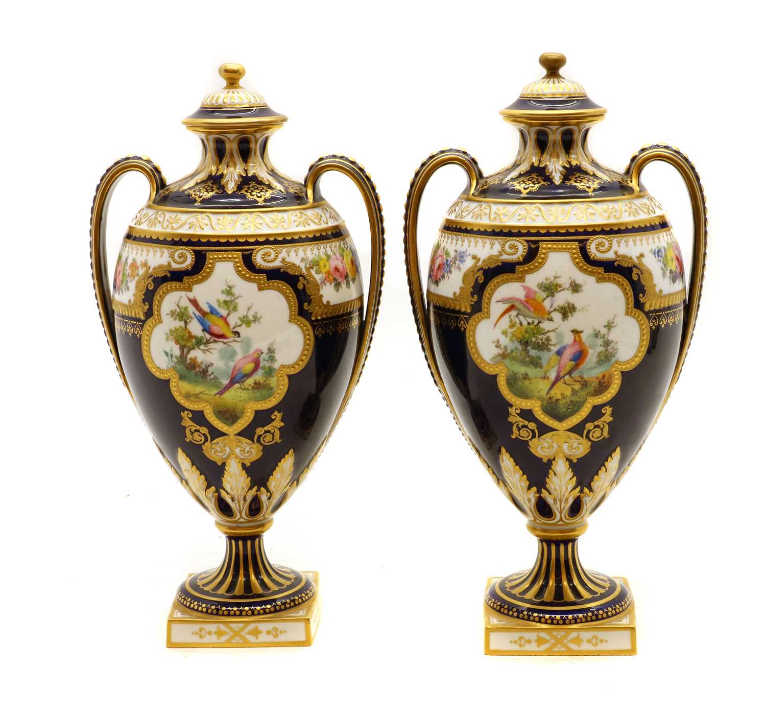 A pair of Royal Crown Derby twin handled vase and covers - Image 2 of 4