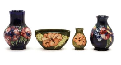 A group of four Moorcroft pottery vases,