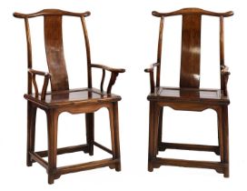 A pair of Chinese elm armchairs,