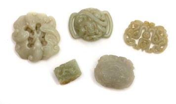 Five Chinese jade carvings