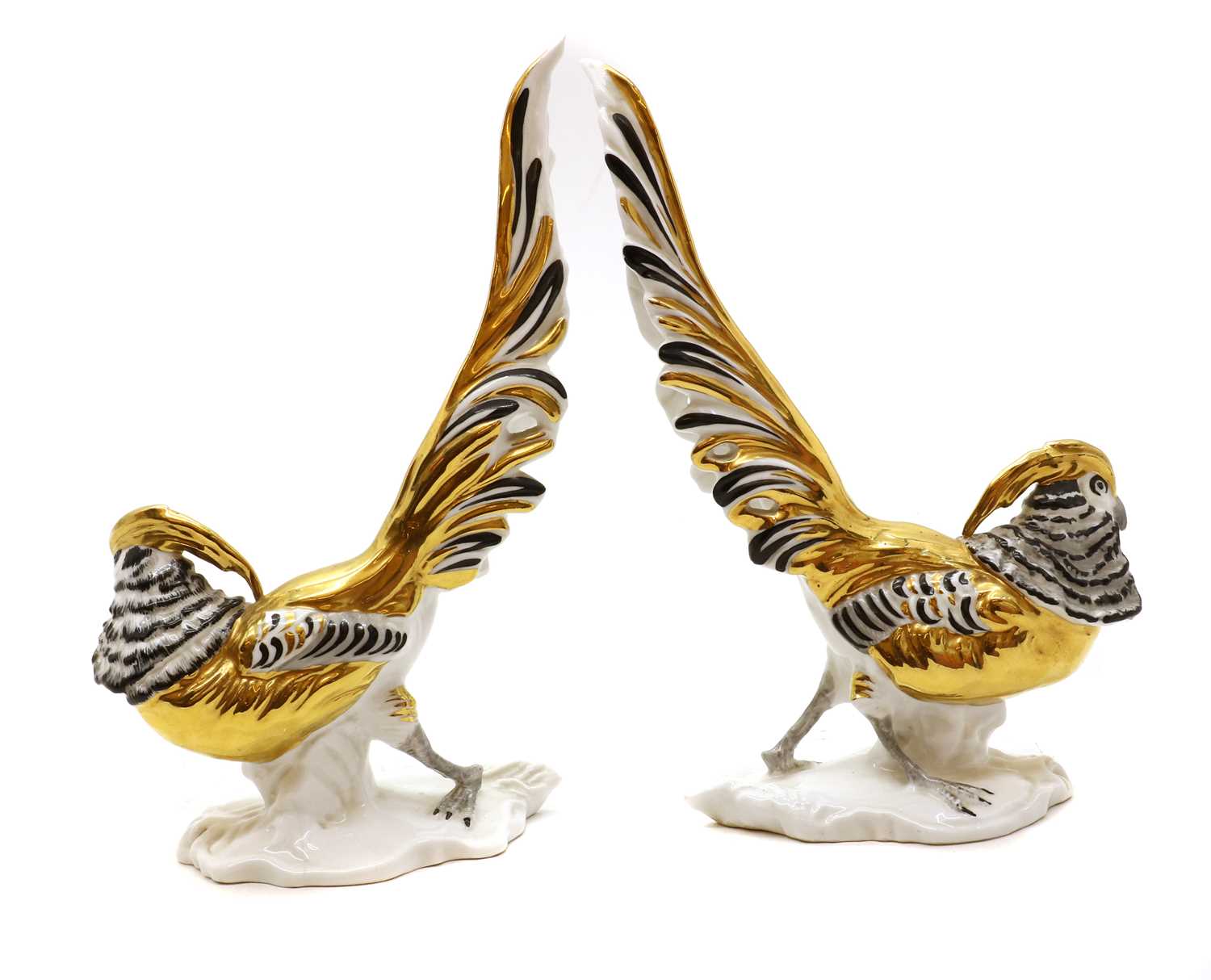 A pair of crown Staffordshire models of 'Chinese Pheasants'