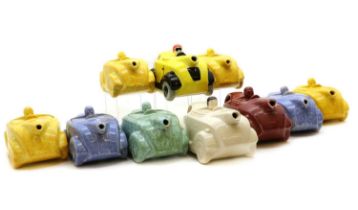 A collection of Sadler art deco racing car teapots