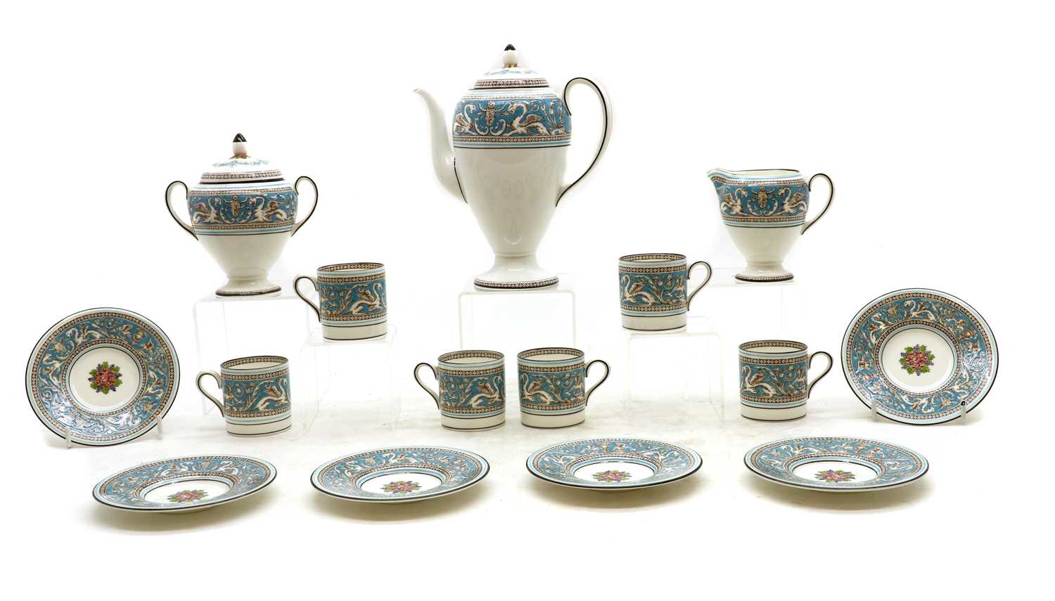 A Wedgwood 'Florentine' turquoise coffee set, - Image 5 of 6