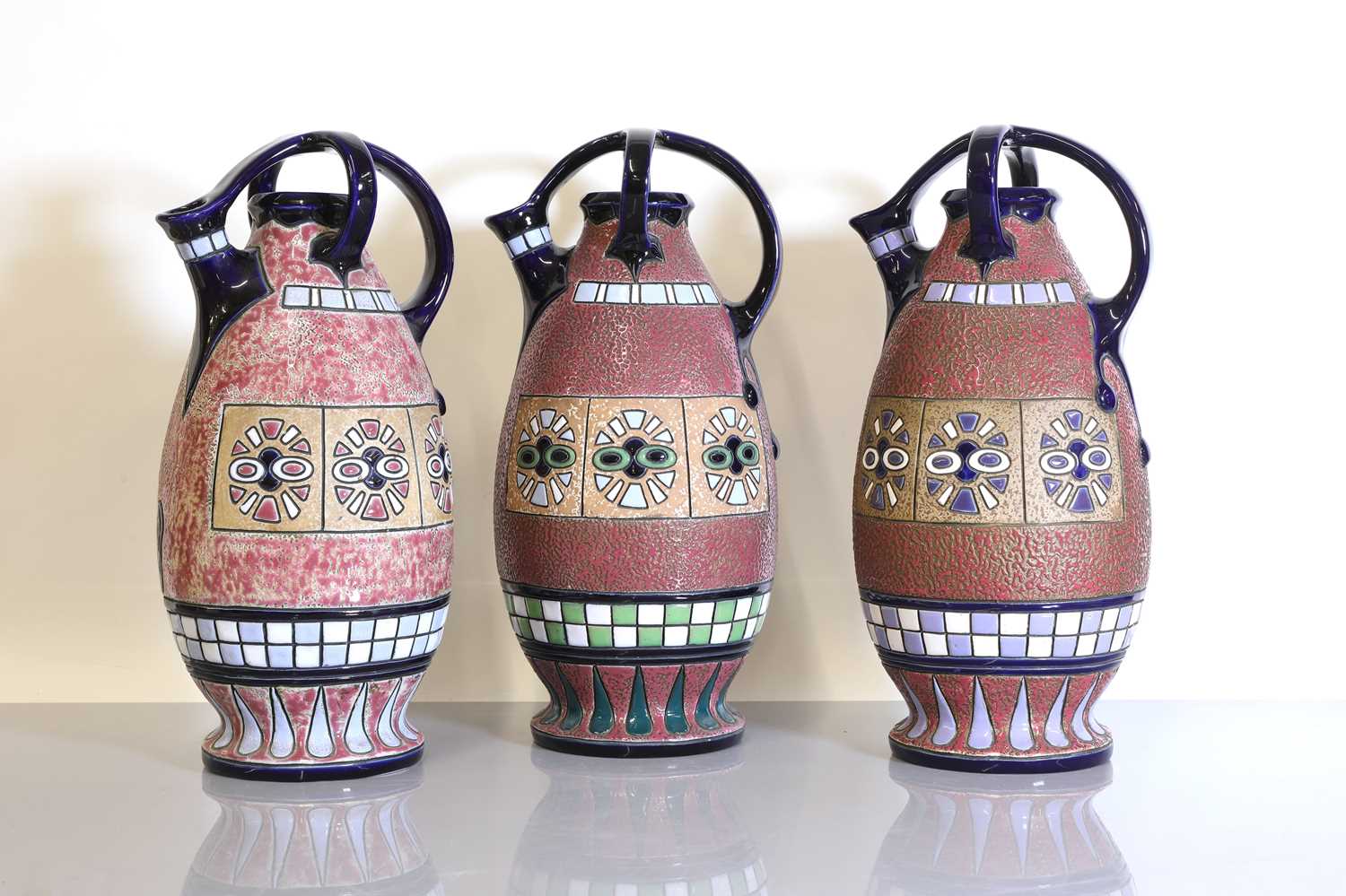 A set of three Czech Art Deco Amphora pottery ewers, - Image 2 of 4