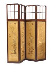 An Edwardian four-fold screen with Japanese embroidery,