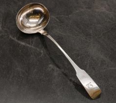 An Irish Britannia standard silver Fiddle pattern soup ladle