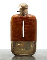 A silver, leather and glass hip flask