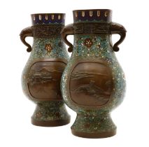 A pair of Japanese Cloisonne vases,