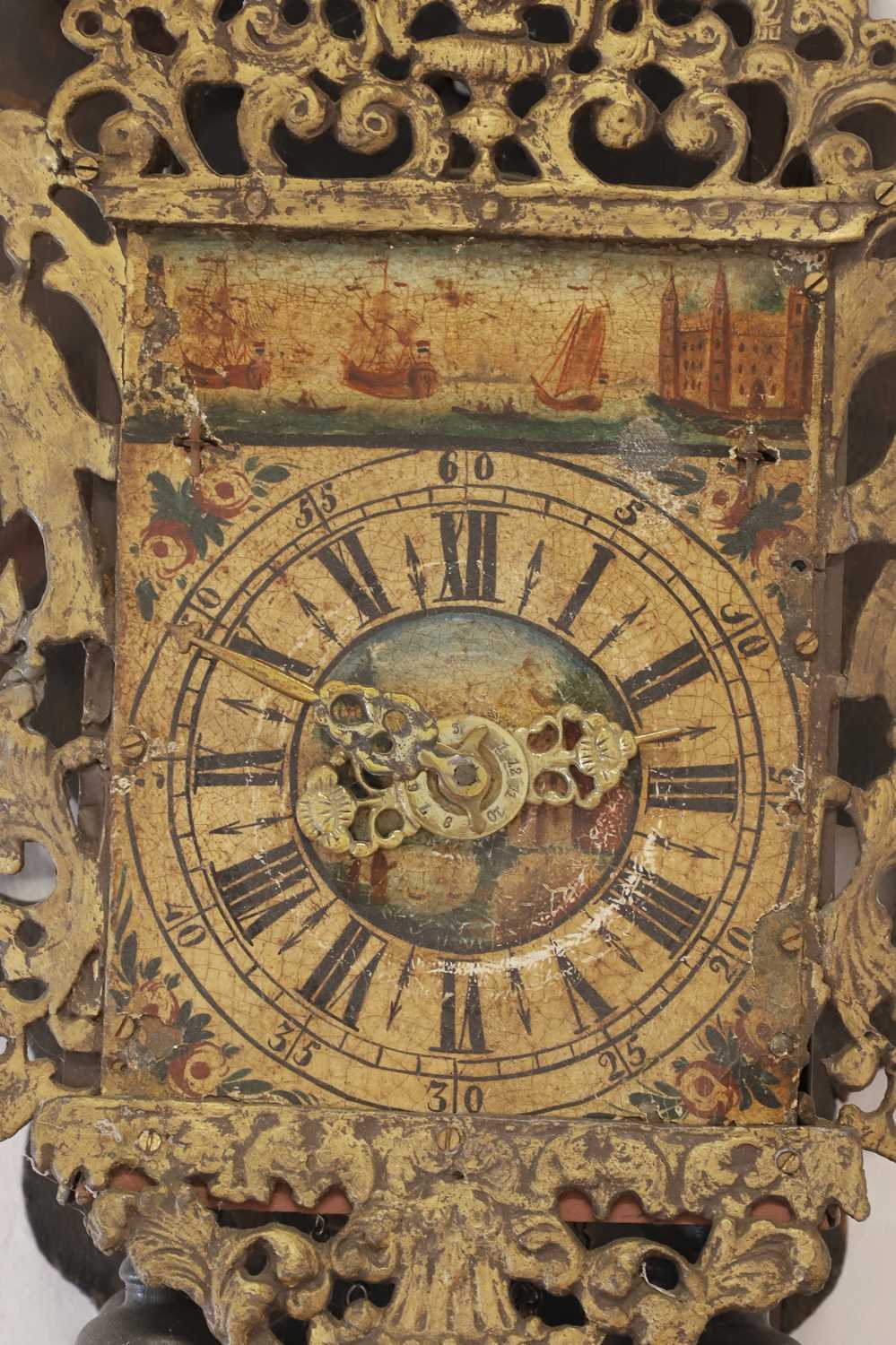 A polychrome-painted 'stoelklok' wall clock, - Image 4 of 6
