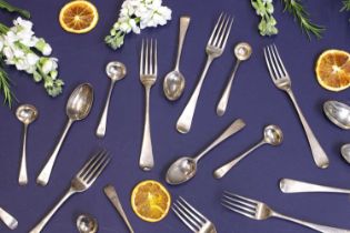 A George III and later composed silver flatware service,