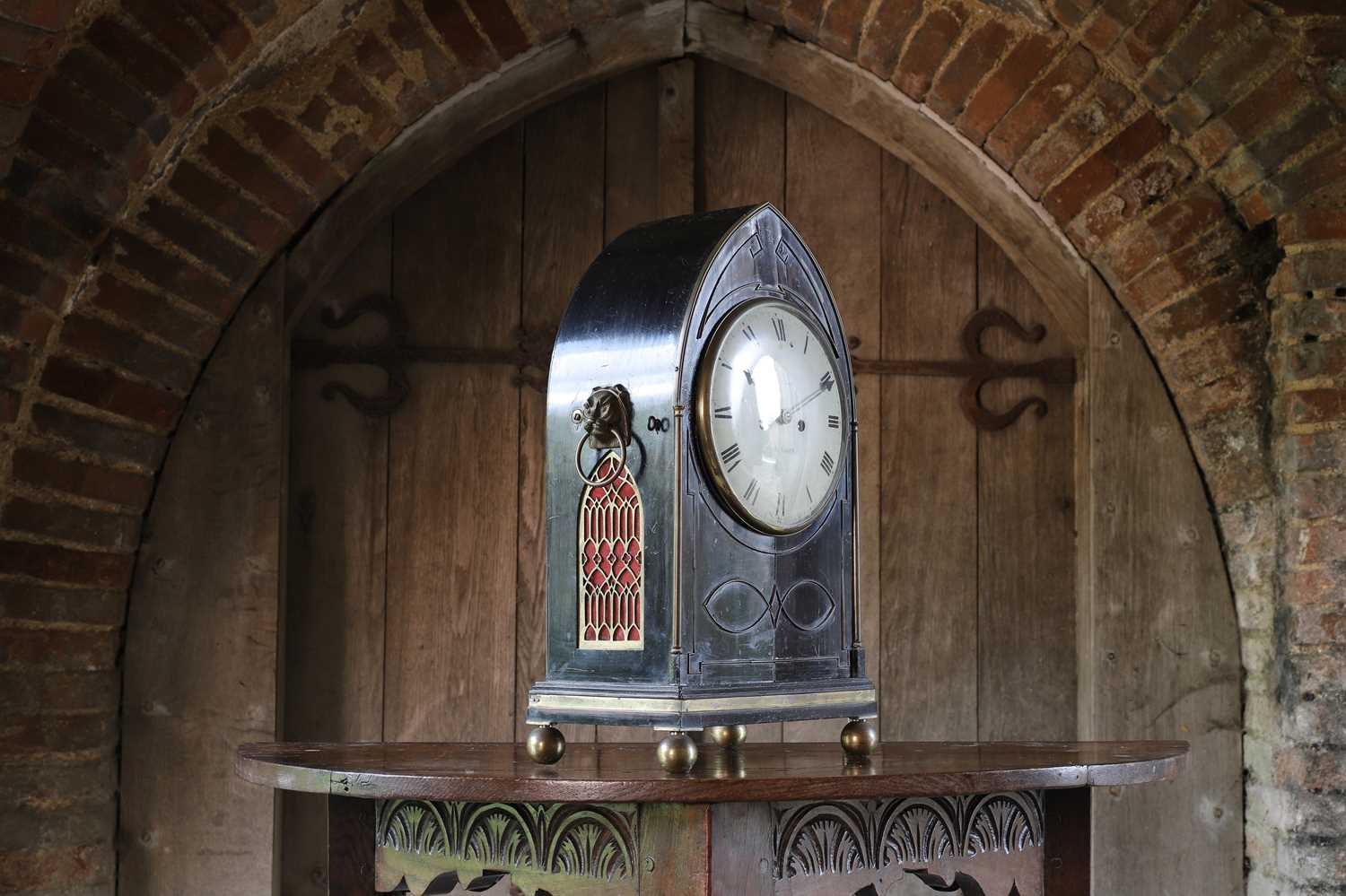 A Regency ebonised table clock, - Image 3 of 11