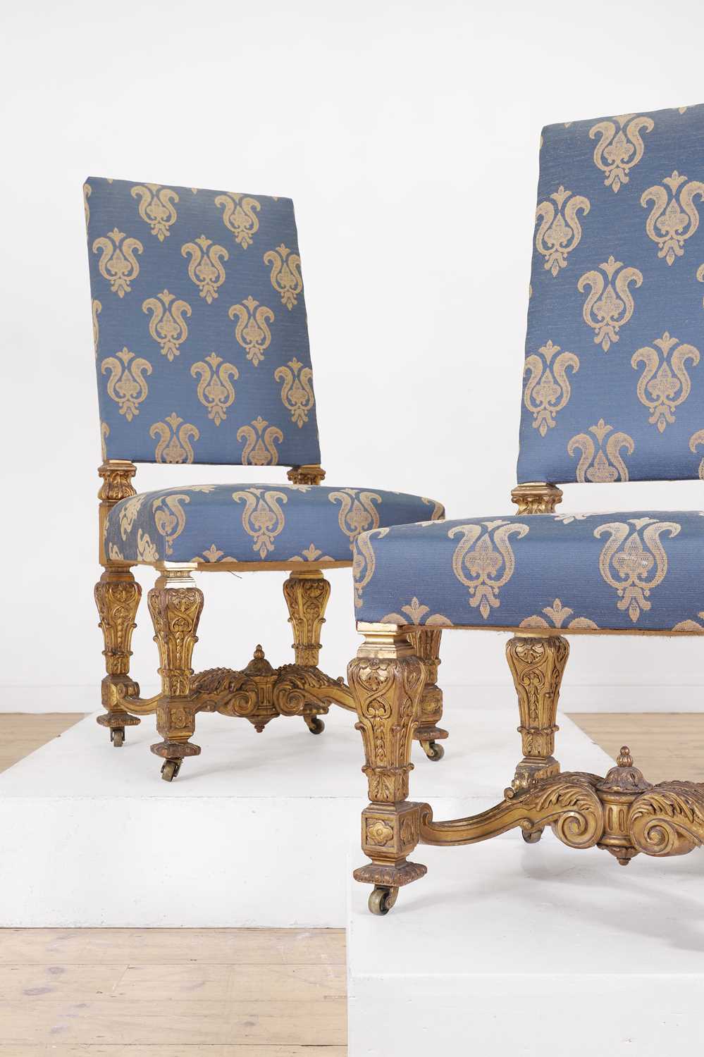 A pair of Louis XIV-style giltwood side chairs, - Image 3 of 7