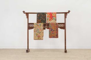A group of batik resist-dyed textiles,