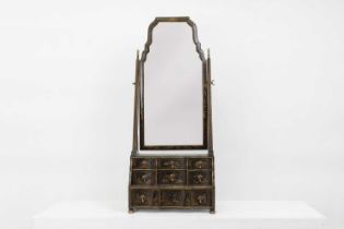 A Queen Anne-style black-lacquered dressing table mirror,