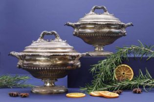 A pair of George III silver tureens,
