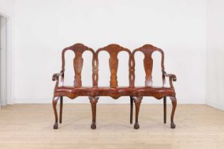 A walnut and fruitwood marquetry chair-back settee,