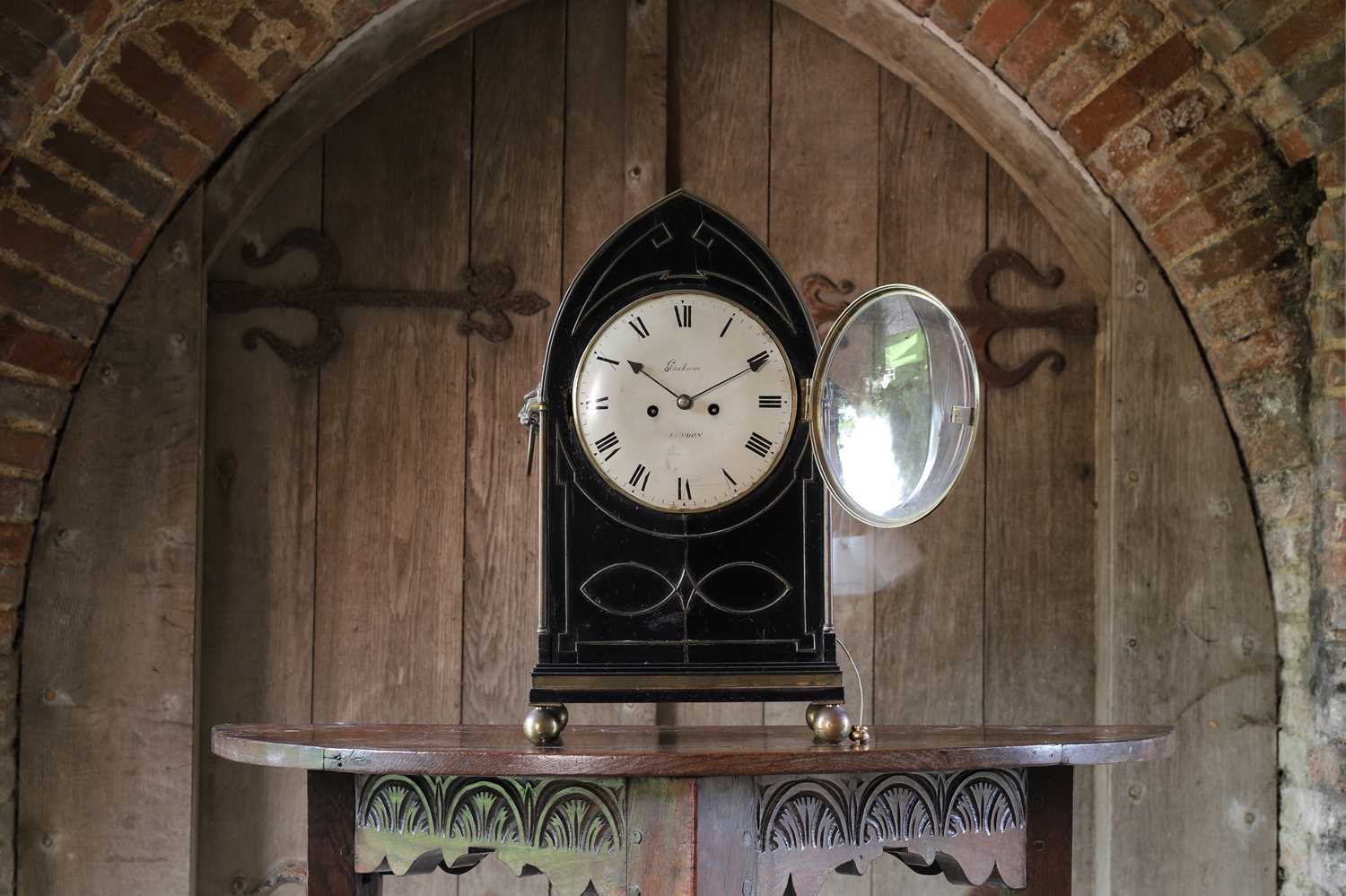 A Regency ebonised table clock, - Image 2 of 11
