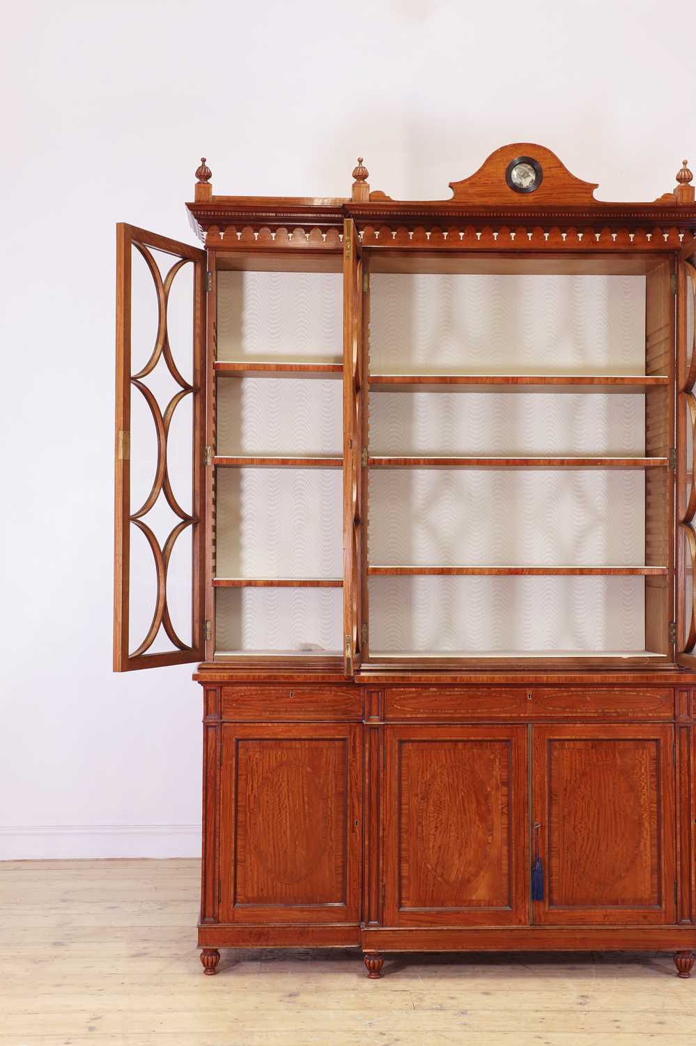 A satinwood breakfront library bookcase, - Image 5 of 35