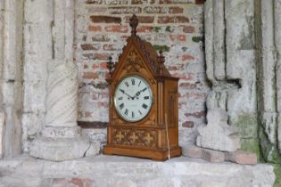 A Victorian oak-cased clock and bracket,