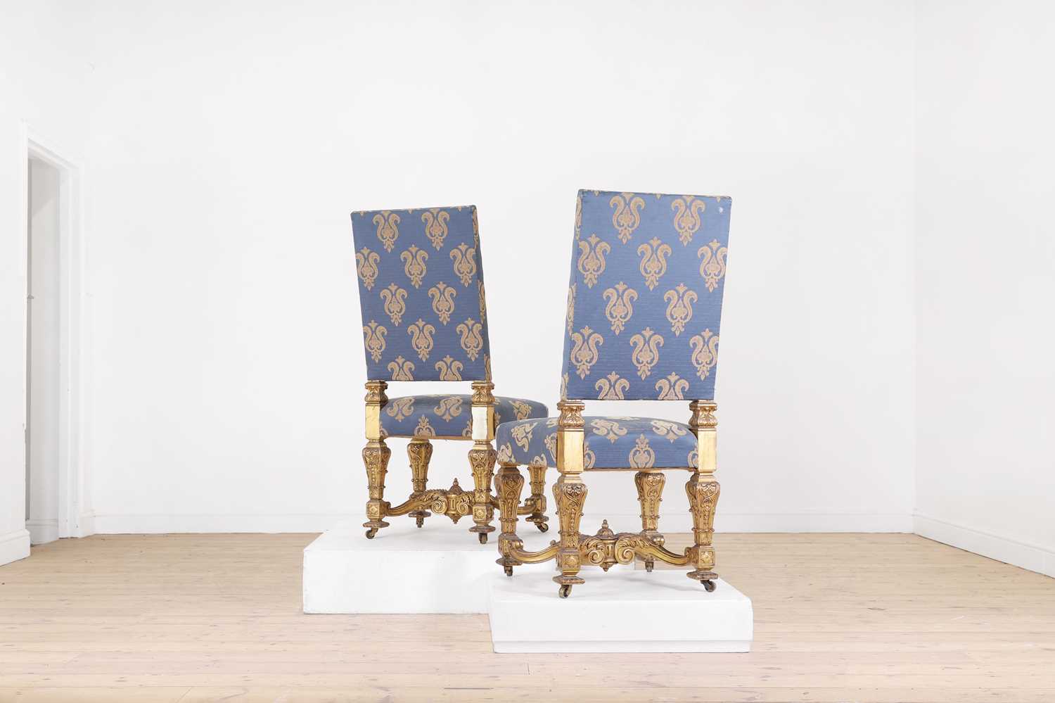 A pair of Louis XIV-style giltwood side chairs, - Image 2 of 7