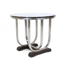 An Art Deco chrome and black glass occasional table,
