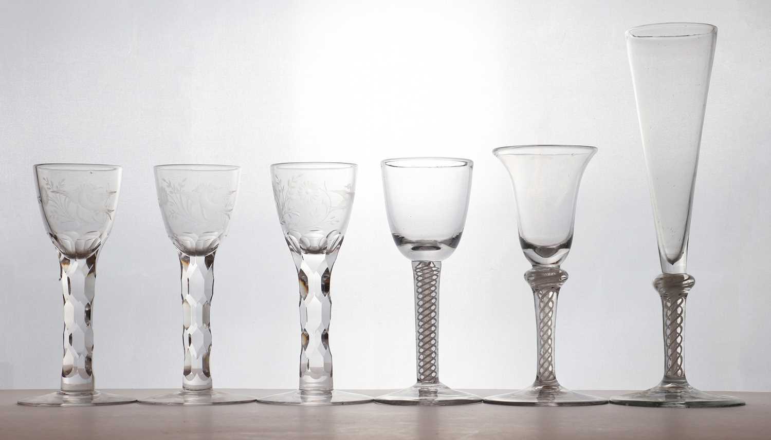 A set of three 18th century style facet cut wine glasses, - Image 4 of 4