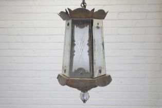 A silvered metal hall lantern,