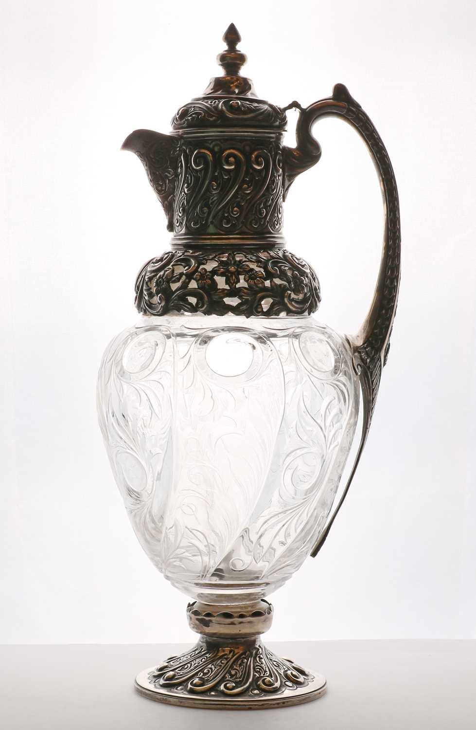 A Victorian silver mounted Stourbridge glass claret jug,