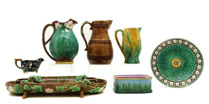 A collection of majolica pottery