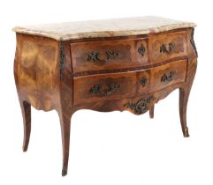 A French Louis XV style marble top bombe commode