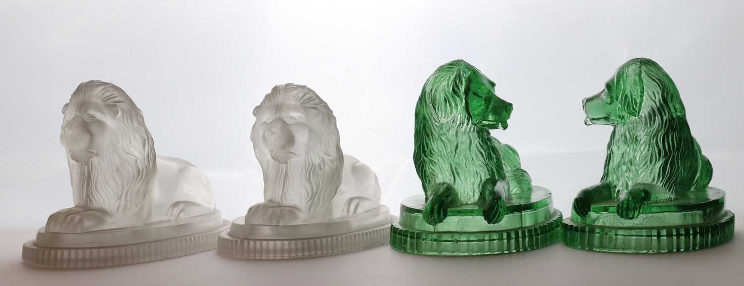 Two pairs of John Derbyshire pressed glass lions, - Image 2 of 13