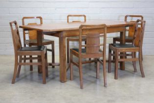 An Art Deco pollard oak dining suite,