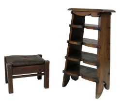 A Liberty type oak book stand and a Liberty oak stool