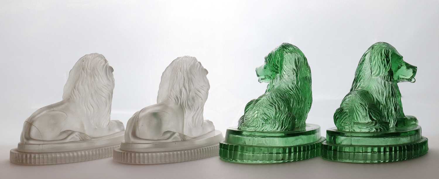 Two pairs of John Derbyshire pressed glass lions, - Image 3 of 13