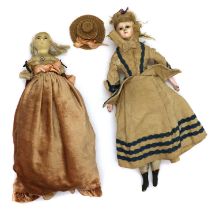 Two wax headed dolls,