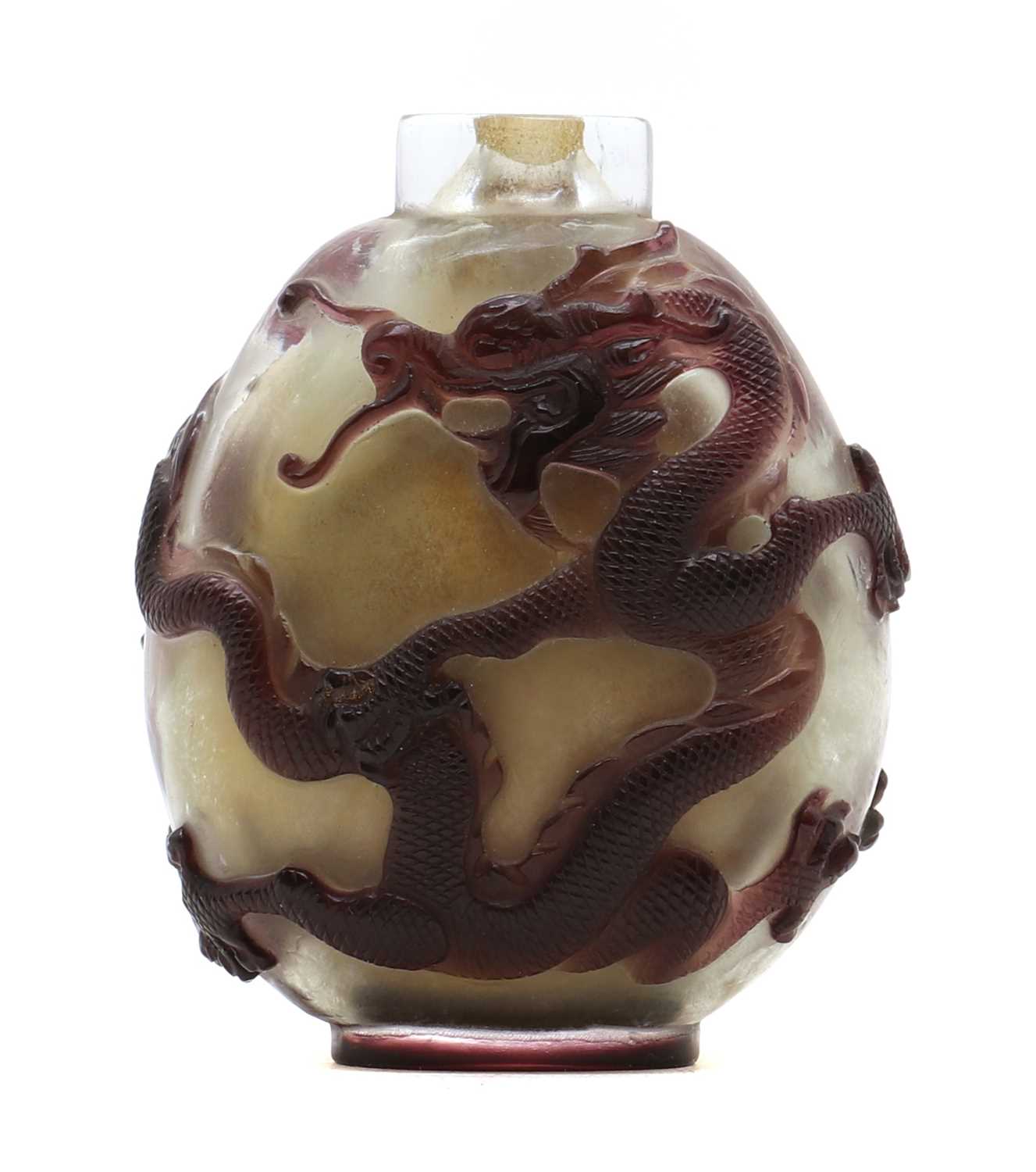 A Chinese glass cased and cut scent bottle