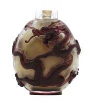 A Chinese glass cased and cut scent bottle