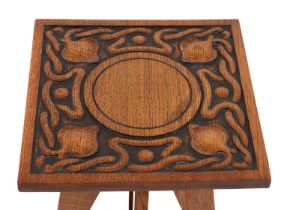 An oak torchere or side table,