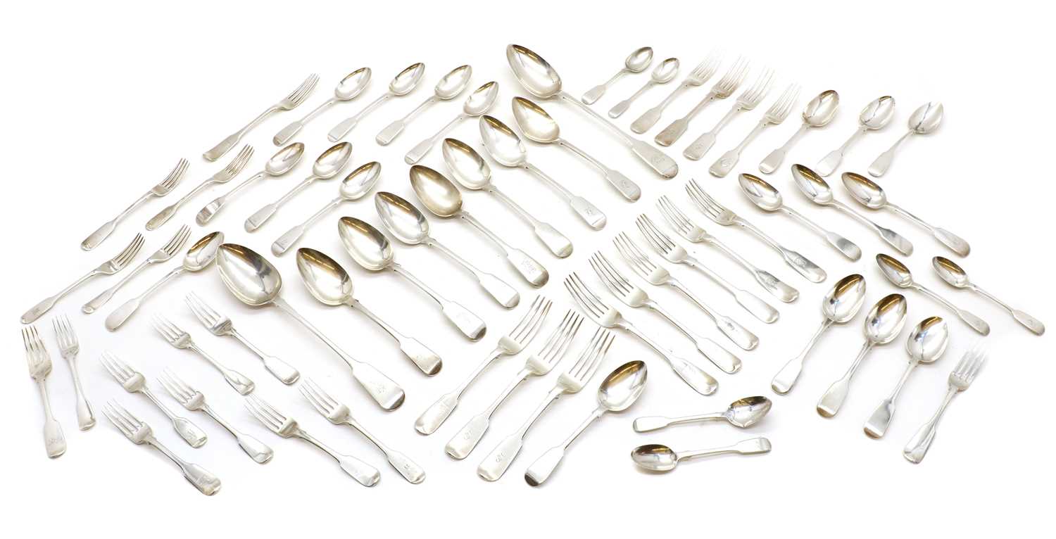 A composed set of Victorian fiddle pattern flatware