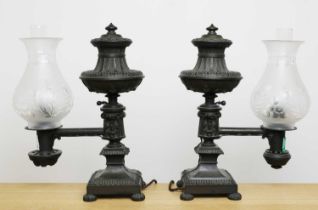 A pair of bronze Argand lamps