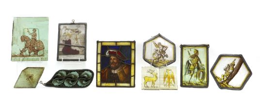 A collection of stained glass fragments,