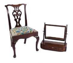 An early George III mahogany dining chair and a Regency mahogany dressing table mirror