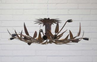 A French metal gold-patinated-leaf ceiling light,