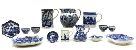 A collection of blue and white ceramics
