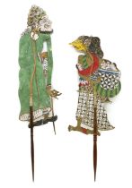 A pair of Javanese Wajang or shadow puppets,