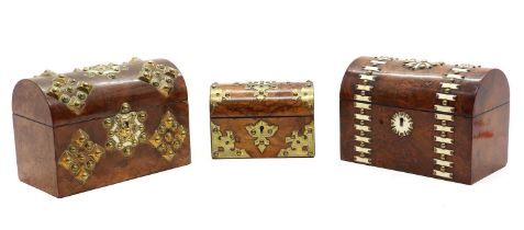 Three Victorian walnut and brass-mounted stationery caskets,